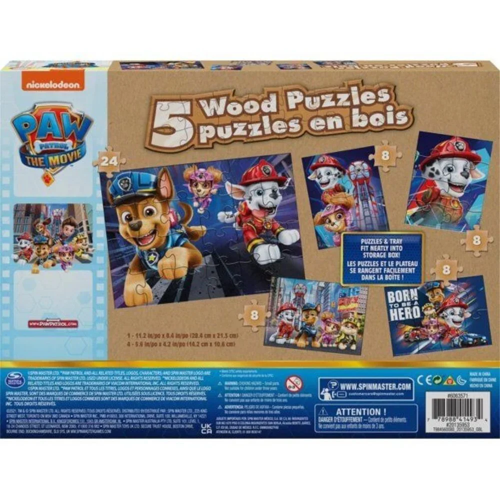PAW Patrol: The Movie 5-Pack of Wood Jigsaw‎ Puzzles for Kids 3 and up